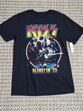 KISS Shirt Small 34 / 36 Rock Band Alive in 75 Tee Shirt Top